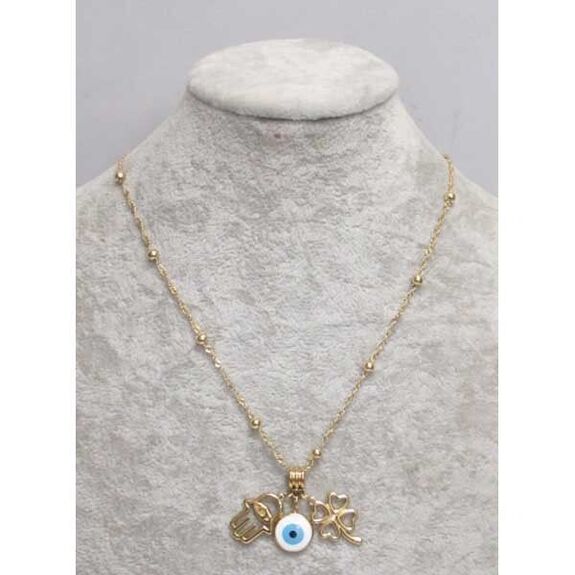 collier acier main oeil trefle