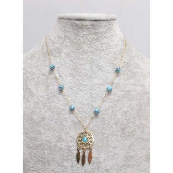 Bijoux pendentif  attrape rêve turquois en acier