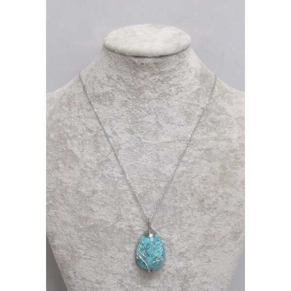 turquoise stone tree of life drop pendant
