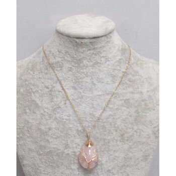 pendentif goutte quartz rose sur chaine acier
