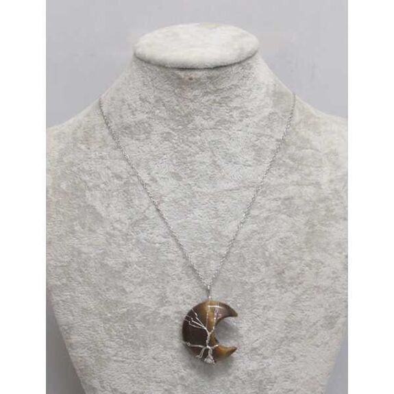 tiger's eye crescent jewelry on steel chain