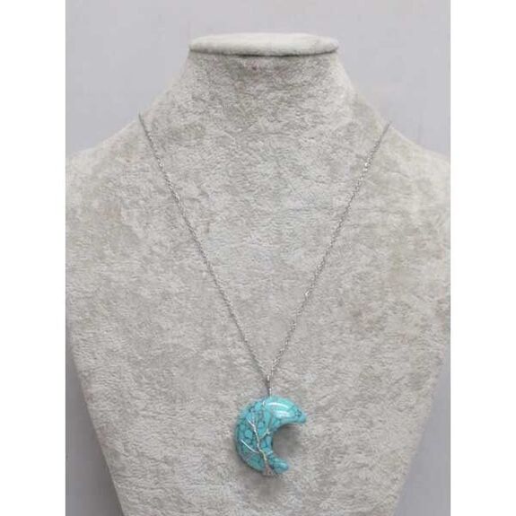 turquoise crescent jewelry on steel chain
