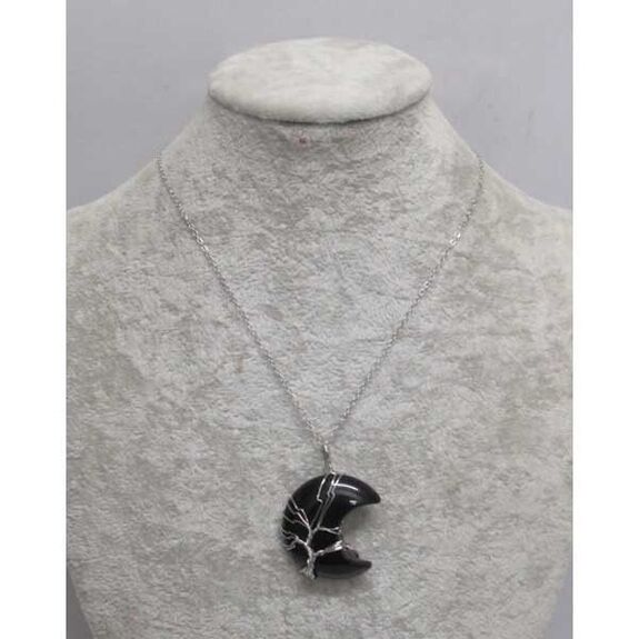 bijoux croissant onyx noir sur chaine acier