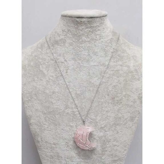 bijoux croissant quartz rose sur chaine acier