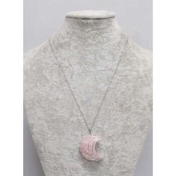 bijoux croissant quartz rose sur chaine acier