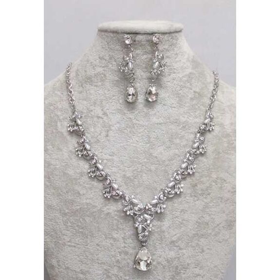 Crystal drop pendant necklace and earring set