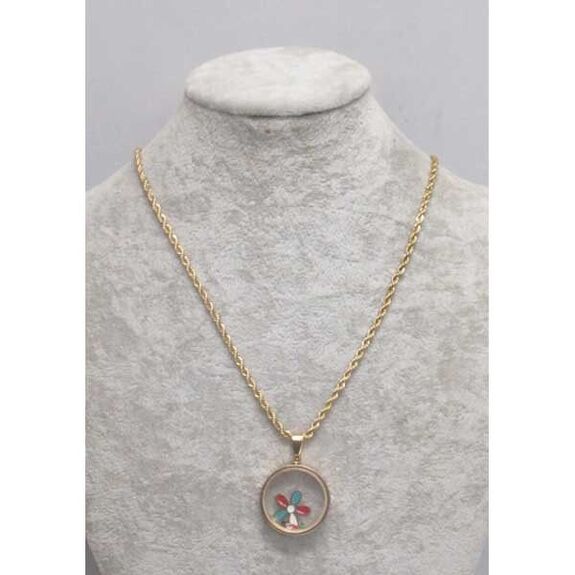 collier bijoux en acier médaille fleur toutes couleurs