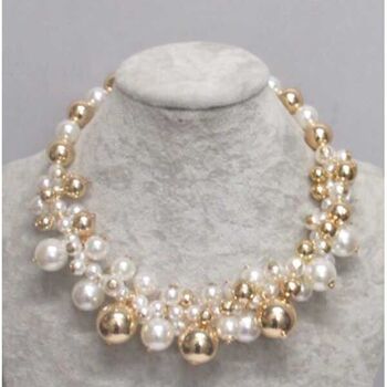 bijoux collier couronne boule métal et perle en dore