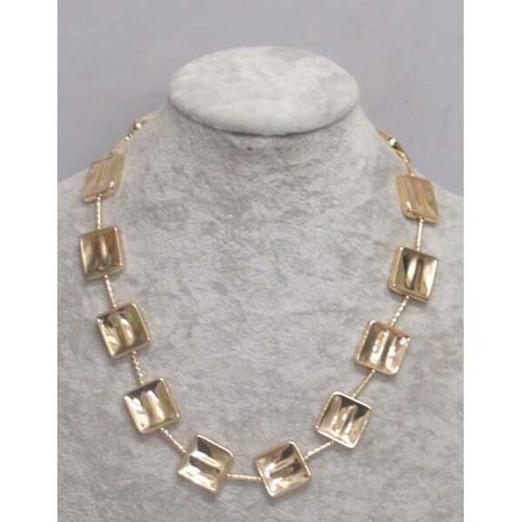 golden rectangular metal necklace
