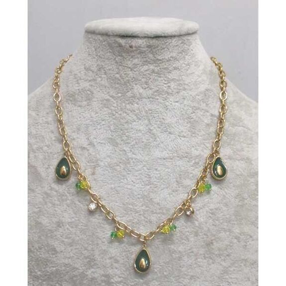 bijoux collier breloques email vert en acier