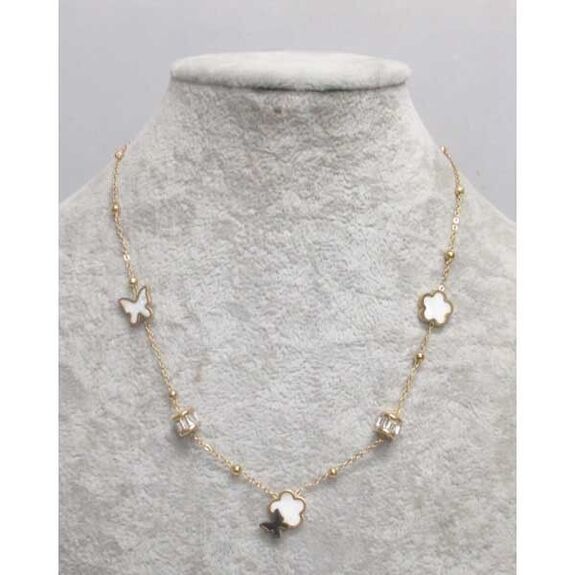 bijoux pendentif papillon et fleur nacre en acier