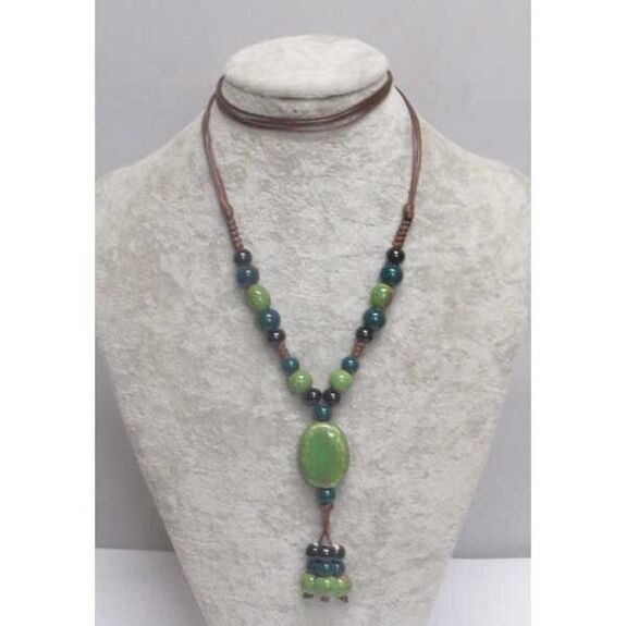 bijoux sautoir pendentif céramique en vert