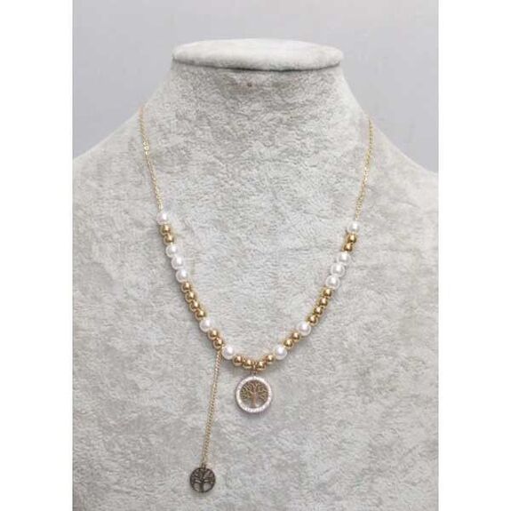 bijoux pendentif arbre de vie boule doree et perle