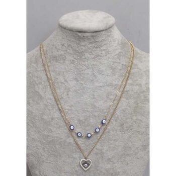 steel necklace with double blue eye heart pendant