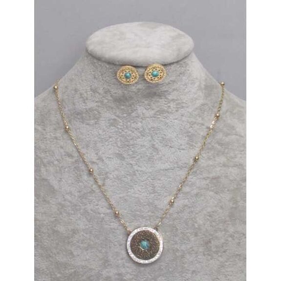 bijoux set collier acier mandala turquois