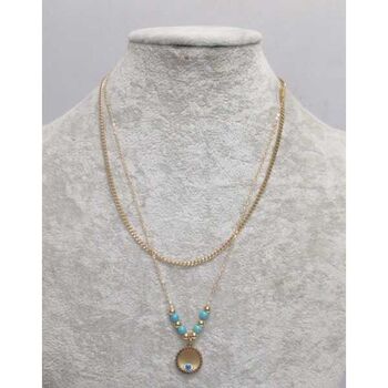 bijoux double chaine cercle oeil bleu acier doré
