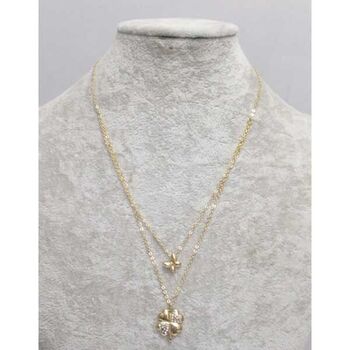 bijoux collier trefle double chaine papillon en acier