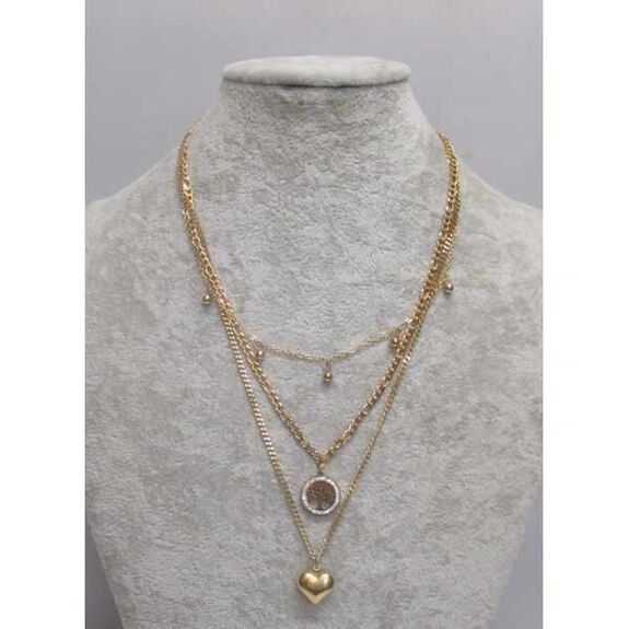 bijoux triple chaine coeur arbre de vie en acier doré inoxydable