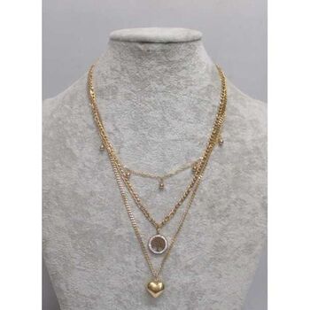 bijoux triple chaine coeur arbre de vie en acier doré inoxydable