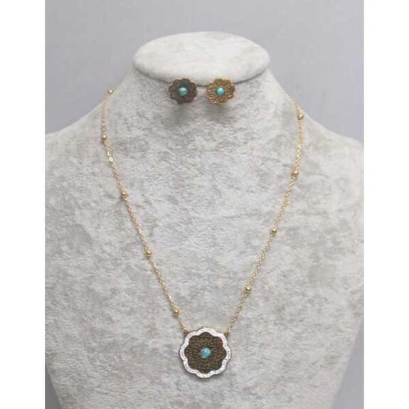 jewelry set steel turquoise flower