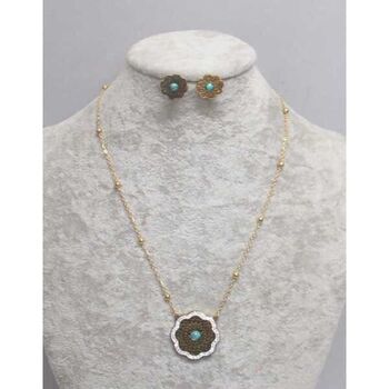 jewelry set steel turquoise flower