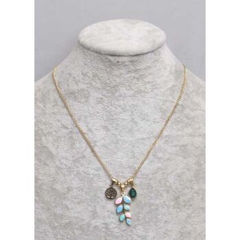 collier chaine acier doré arbre de vie cristal feuilles couleurs