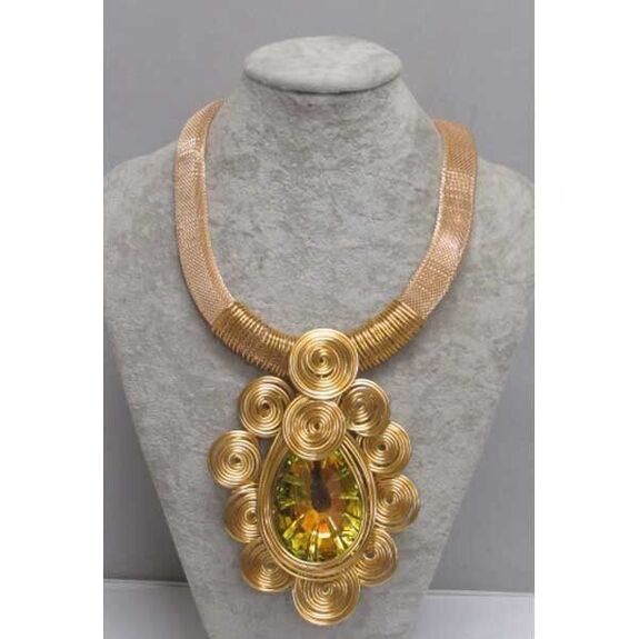 Gold crystal spiral flower jewelry