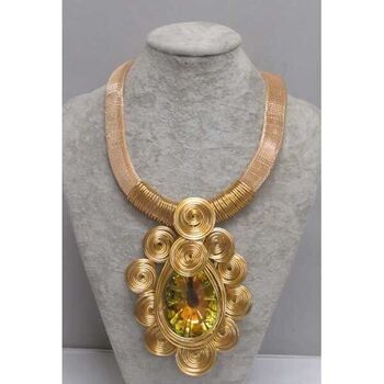 Gold crystal spiral flower jewelry