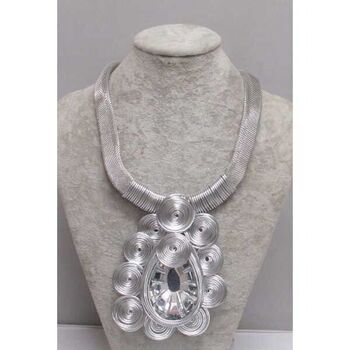 silver mesh crystal spiral flower necklace