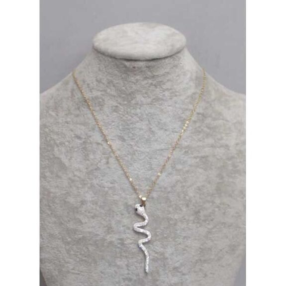 bijoux pendentif serpent ondulé strass acier doré