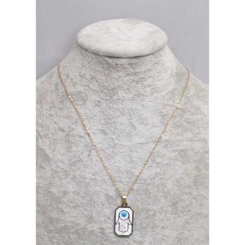 bijoux acier pendentif main strass en rectangle nacre