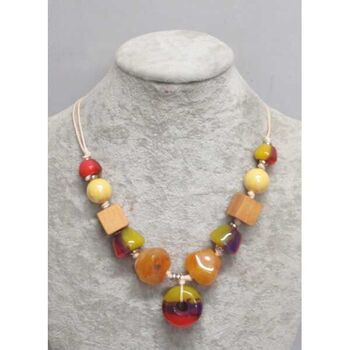 Bijoux collier galets resine et bois