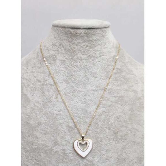 jewelry heart necklace mother-of-pearl rhinestone steel