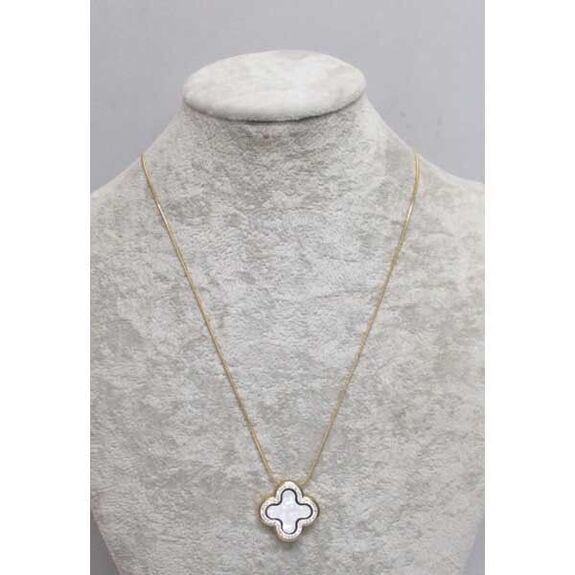 mother-of-pearl clover pendant jewelry with rhinestones and gold-plated steel