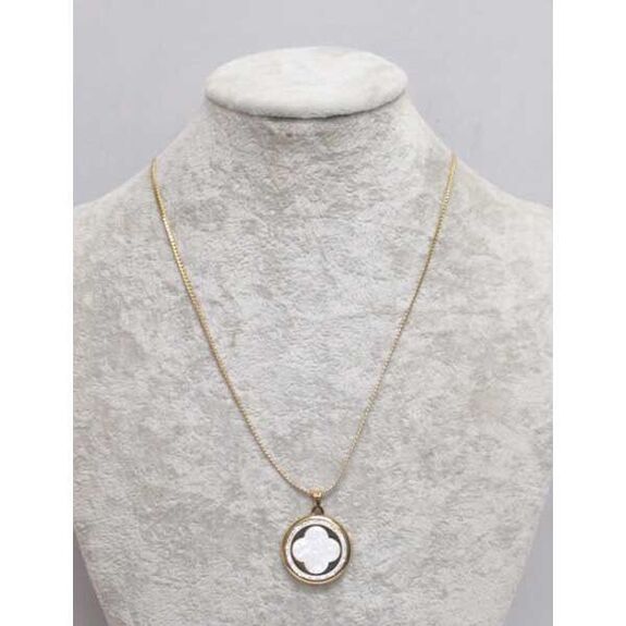 bijoux pendentif nacre trefle cercle strass acier doré