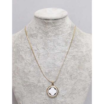 bijoux pendentif nacre trefle cercle strass acier doré