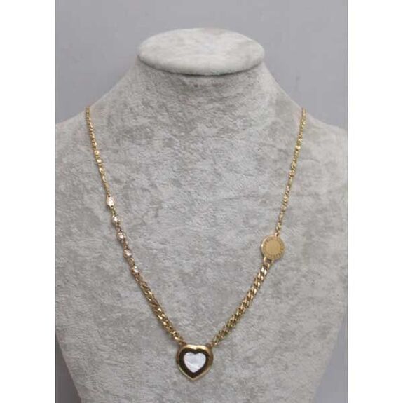 bijoux collier long coeur nacre en acier doré