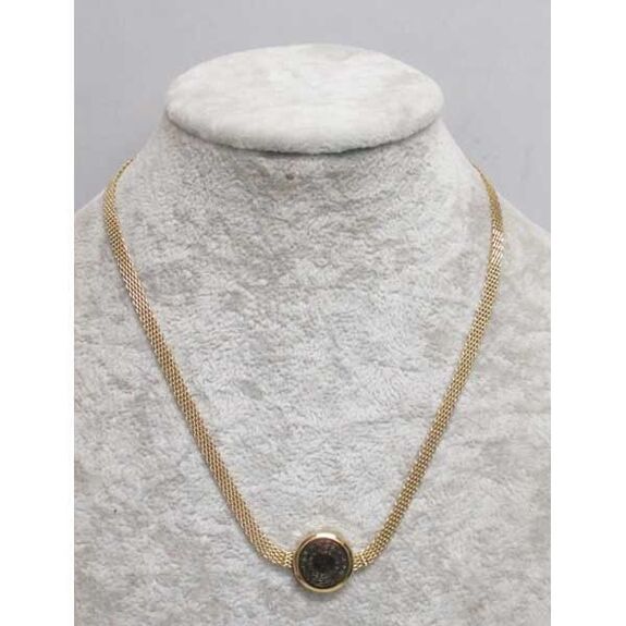 bijoux collier medaillon muraille chaine plate acier doré