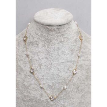 bijoux chaine coeur perle et cristal en acier doré