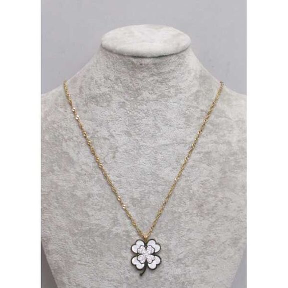 jewelry necklace clover rhinestone mother-of-pearl in gold-plated steel
