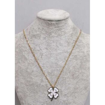 jewelry necklace clover rhinestone mother-of-pearl in gold-plated steel