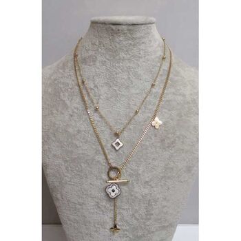 double chain steel jewelry with mother-of-pearl clovers