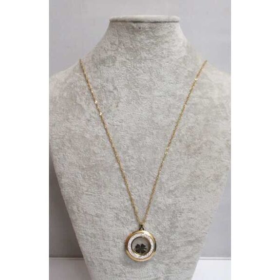 Long clover necklace in a steel locket