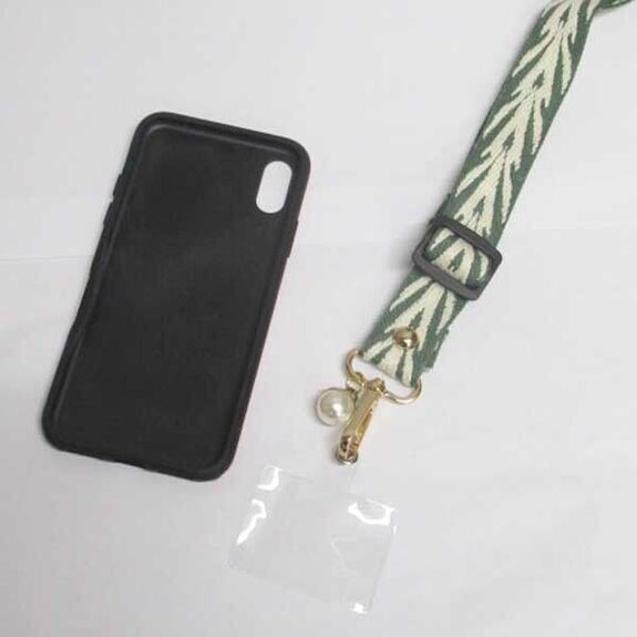 smartphone jewelry, fabric, green stripe, leaf