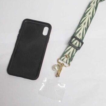 smartphone jewelry, fabric, green stripe, leaf