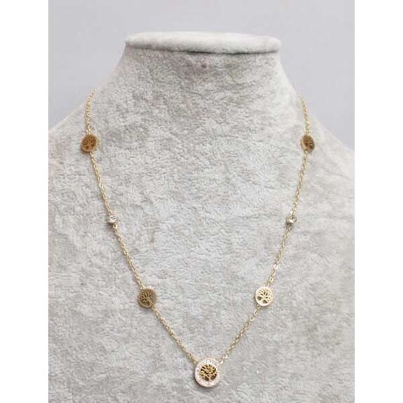 collier chaîne acier arbre de vie cristal pour femme