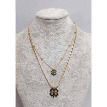 bijoux collier double chaine petite et grande trefle acier