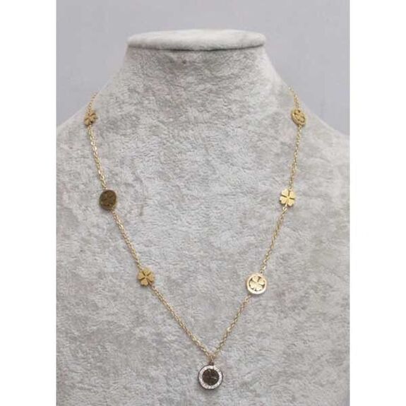 collier pendentif trefle cercle strass
