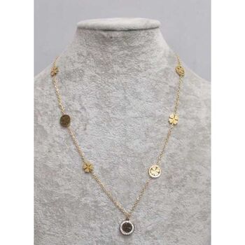 collier pendentif trefle cercle strass
