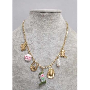 cowboy necklace, horseshoe, boot, steel hat